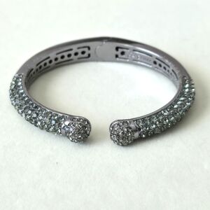 Joan Boyce Gunmetal Gray Hinge Cuff Bracelet Rhinestone Accents